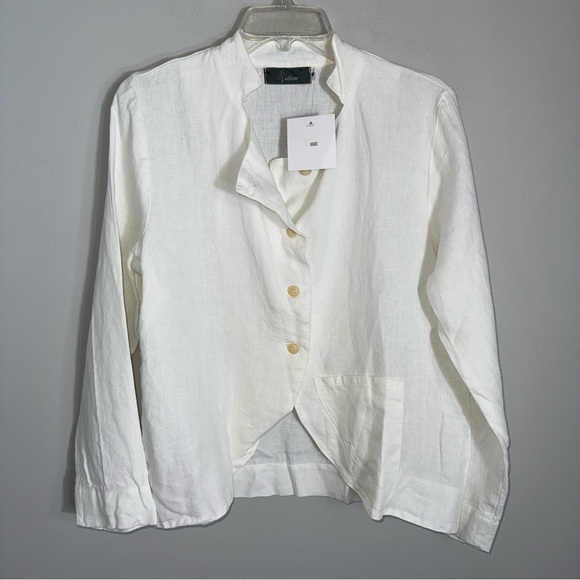 Willow Linen Button Front Jacket-Long Sleeves-Ivory-Lagenlook-Small - Picture 1 of 8